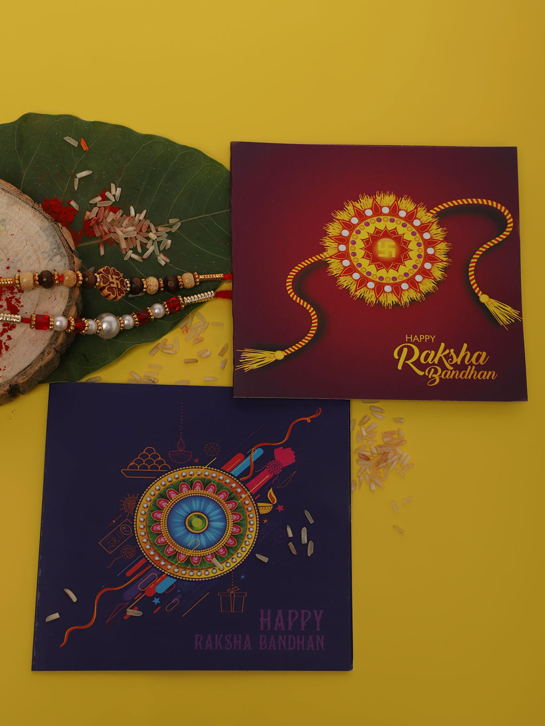 YouBella 2 Rakhi and 2 Greeting Card Combo for Brother (Multi-Colour) (YBRK_93)